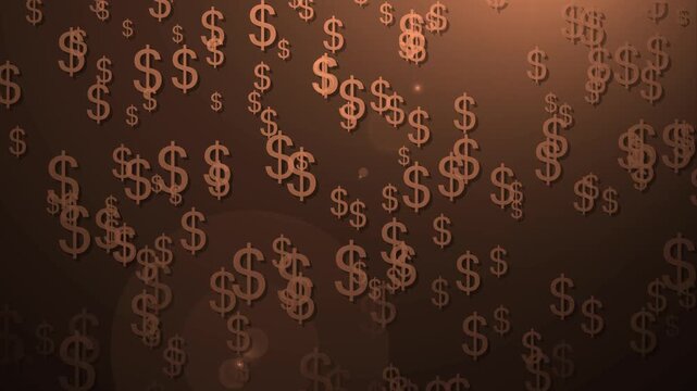 Many dollar signs floating on a dark gray background, showing money finance and wealth concepts animation