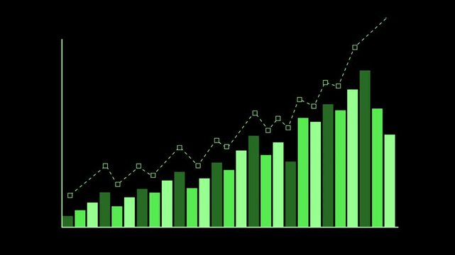 Abstract business chart with rising bar graph and line graph growth finance and market success animation