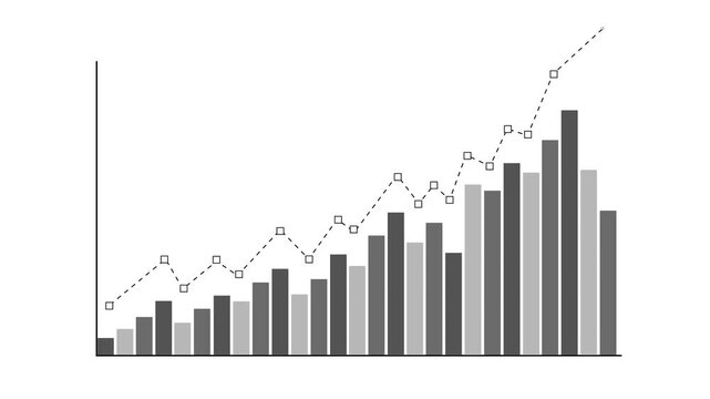 Abstract business chart with rising bar graph and line graph growth finance and market success animation