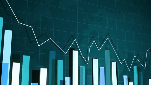 Business bar chart with falling data clear downward trend in business or finance animation