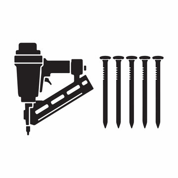 Nail Gun and Nails Vector Icon Set