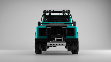 Cyan Turquoise Off-Road SUV Front View Studio Mockup © Astro Vigital