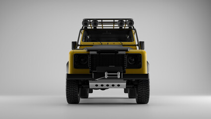 Bright Yellow 4x4 Expedition Vehicle Front View Studio Shot © Astro Vigital