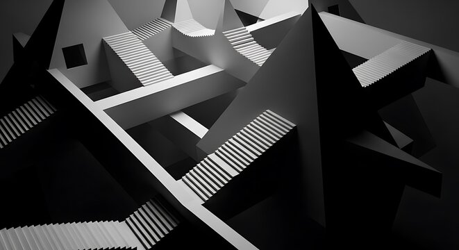 Abstract black and white impossible staircase architecture geometric illusion