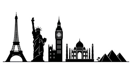 Naklejka premium Monumental landmarks illustrate global travel destinations and culture