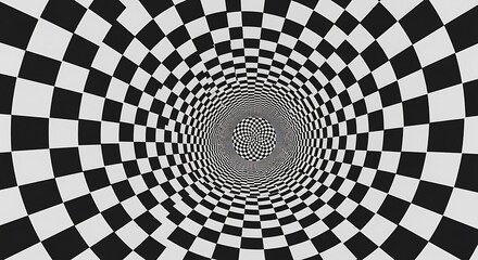 Naklejka premium Abstract black white checkerboard tunnel vortex optical illusion