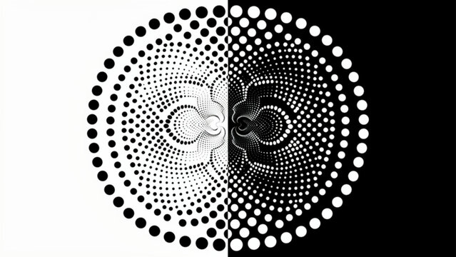 Abstract black and white circular pattern with dotted design for visual art and optical illusions