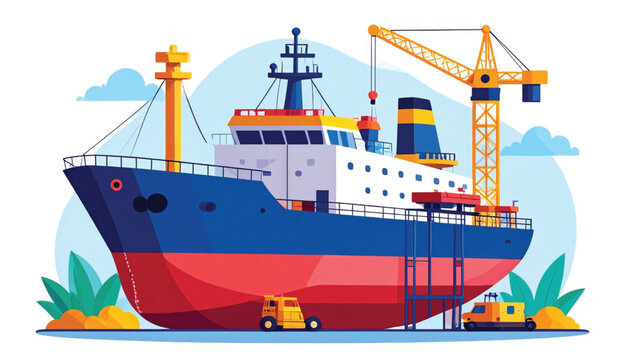 Large Cargo Ship in Harbor.
