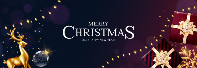 Festive christmas background with golden reindeer gifts and lights for holiday celebrations ©  SABBIR 