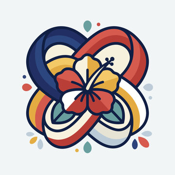 Abstract hibiscus flower with swirling ribbons in national colors for Malaysia