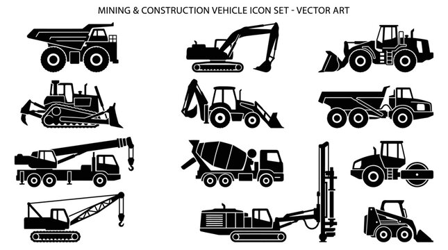 Heavy machinery construction vehicles in a mining site with alat konstruksi