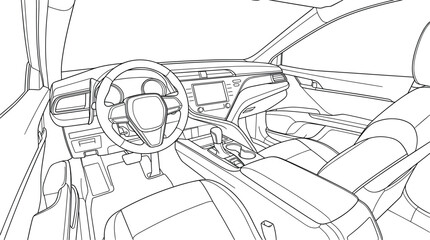 Modern Car Interior Dashboard and Cockpit Line Art Vector Template for Automotive Customization Apps, Driving School Education Manuals, and Vehicle Interface Designs © Donal! 