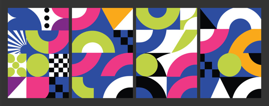 Abstract Geometric Seamless Pattern Collection with Bold Retro Memphis Shapes,