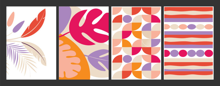 Abstract Mid Century Modern Botanical Pattern Collection with Geometric and Tropical Elements,