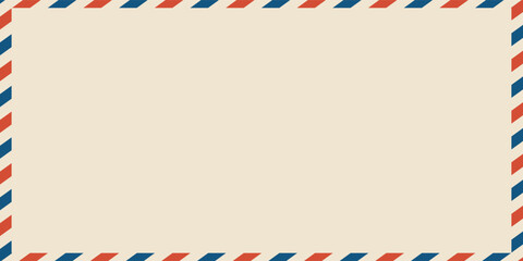 Airmail envelope frame. Commercial envelope. International vintage letter border. Retro air mail postcard with blue and red stripes. Blank correspondence paper template.eps,10 © supri
