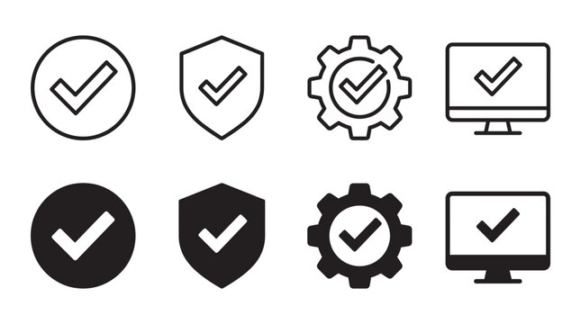 Digital checkmark and verified technology interface icons with checkmark verified approval computer validation