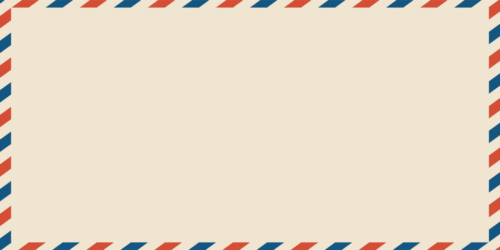 Airmail envelope frame. Commercial envelope. International vintage letter border. Retro air mail postcard with blue and red stripes. Blank correspondence paper template.eps,10