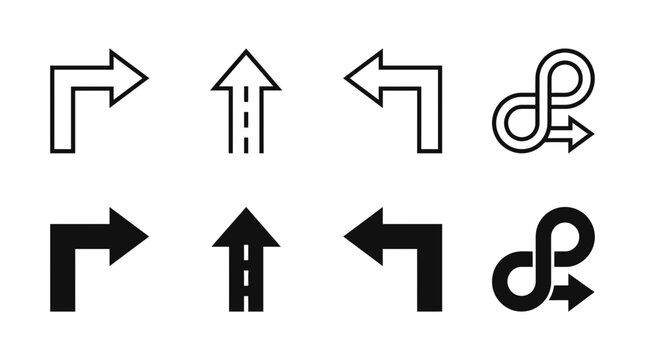 Directional navigation arrow icon collection with navigation direction movement backward interface infinity