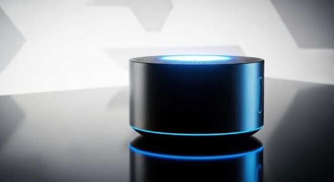 Smart speaker with blue light ring.
