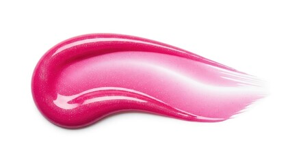 Fototapeta premium A vibrant pink liquid lipgloss smear featuring a high-shine finish and subtle glitter particles, isolated on a white studio background, cream, background, stroke