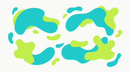 Naklejka premium Clean flat vector illustration on a light background with turquoise and lime abstract liquid blob shapes, useful for modern branding, web banners, posters and graphic templates.