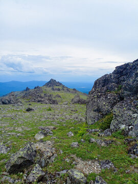 Mountain landscape. View from the top of the mountain. Russia.