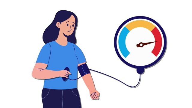 women checking high blood pressure hypertension medical animation