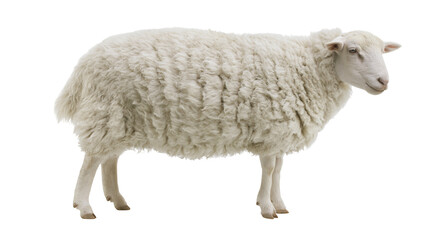 White fluffy sheep standing profile view © Lena