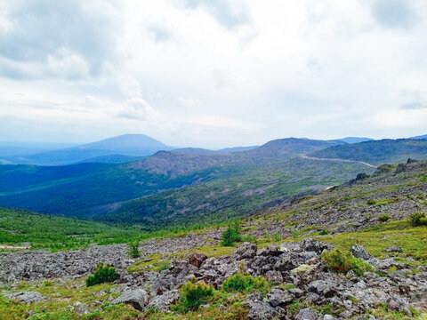 Mountain landscape. View from the top to the valley