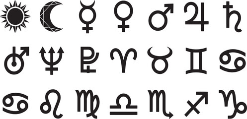 Astrology and Planetary Symbols Icon Set © rofikgraph24