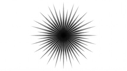 Obraz premium Minimalist black sunburst icon on white background, geometric starburst graphic element, radial light rays symbol for logo design and branding