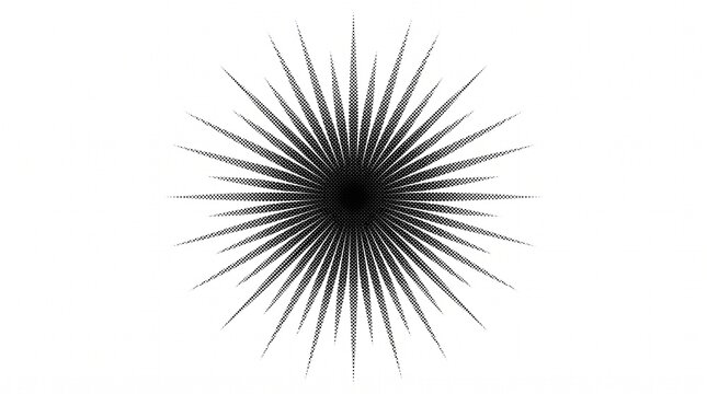 Minimalist black sunburst icon on white background, geometric starburst graphic element, radial light rays symbol for logo design and branding