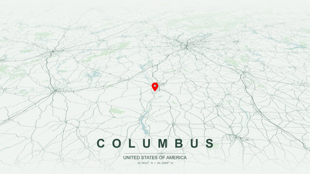 Modern minimalist vector map of Columbus, Georgia, USA. High-quality scalable illustration of Columbus Muscogee County city grid, Chattahoochee Riverwalk for posters design.