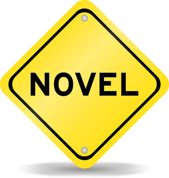 Yellow color transportation sign with word novel on white background