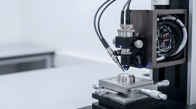 advanced industrial spectroscopy inspection equipment performing precision material analysis in modern production laboratory with copy space