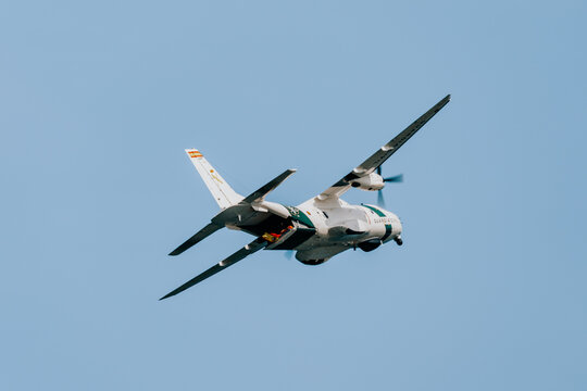 Gijon, Asturias, Spain July 27 2025 Helicpter AS365 Dauphin and CN235 Guardia Civil during Gijon Air show