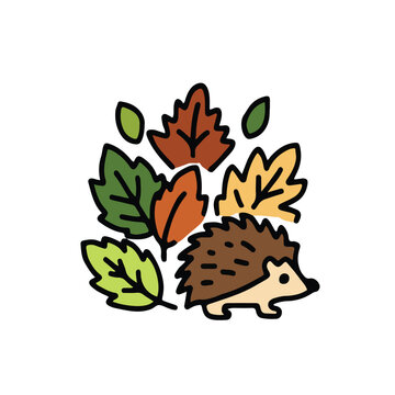 Vector of a hedgehog sheltering behind a leaf.