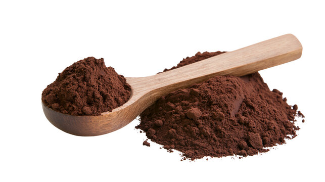 Wooden spoon with cocoa powder pile