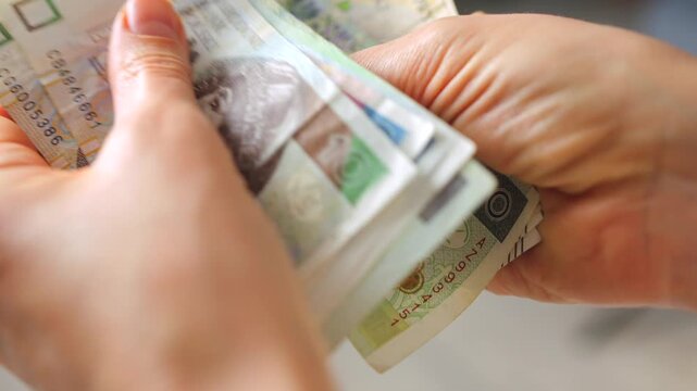 Female hands carefully counting polish zloty banknotes