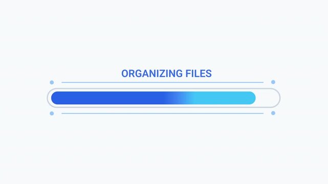 Modern flat vector animation of a rounded organizing files progress bar with smooth loading effect. Ideal for file management, software, web applications, dashboards, and technology projects.