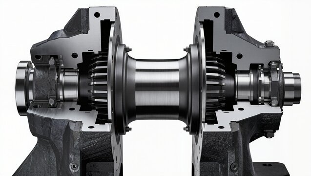 Hydrodynamic drilling brake dual impeller assembly, white background