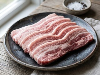 Fototapeta premium Plating of raw Korean pork belly