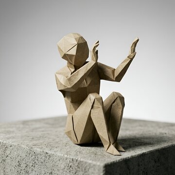 Expression de peur en sculpture artistique en origami papier kraft