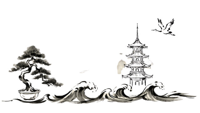 Two cartoon houses buried in deep snow on a winter hillside with pine trees Vector