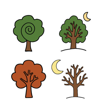 Vector of a dry and a green banyan tree