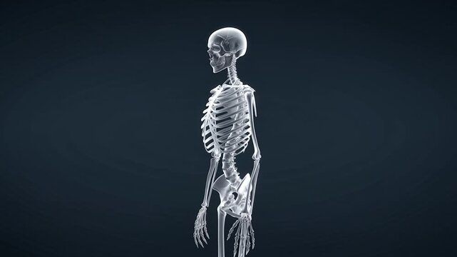 Side View of Human Skeleton Anatomy Displaying Skeletal Structure in Slow Motion Rotation