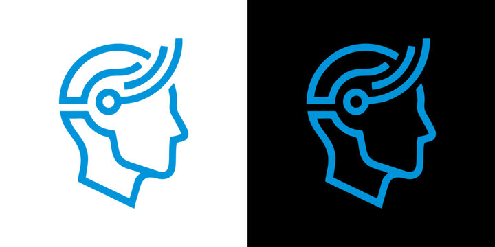 A futuristic robotic head illustration depicts a humanoid profile with a circuit-like design on a white and black background.