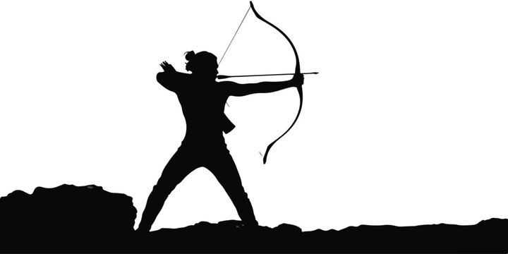 Silhouette of woman shooting bow and arrow