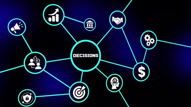 Business decision making concept with enterprise analytics, digital intelligence, strategic planning and connected management solutions.