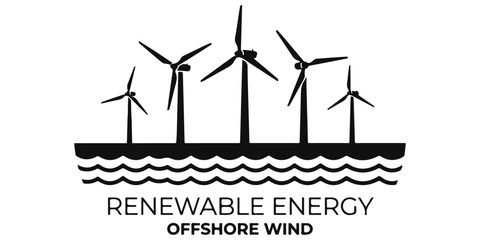 Black icon of offshore wind turbines for renewable energy © SHAHID